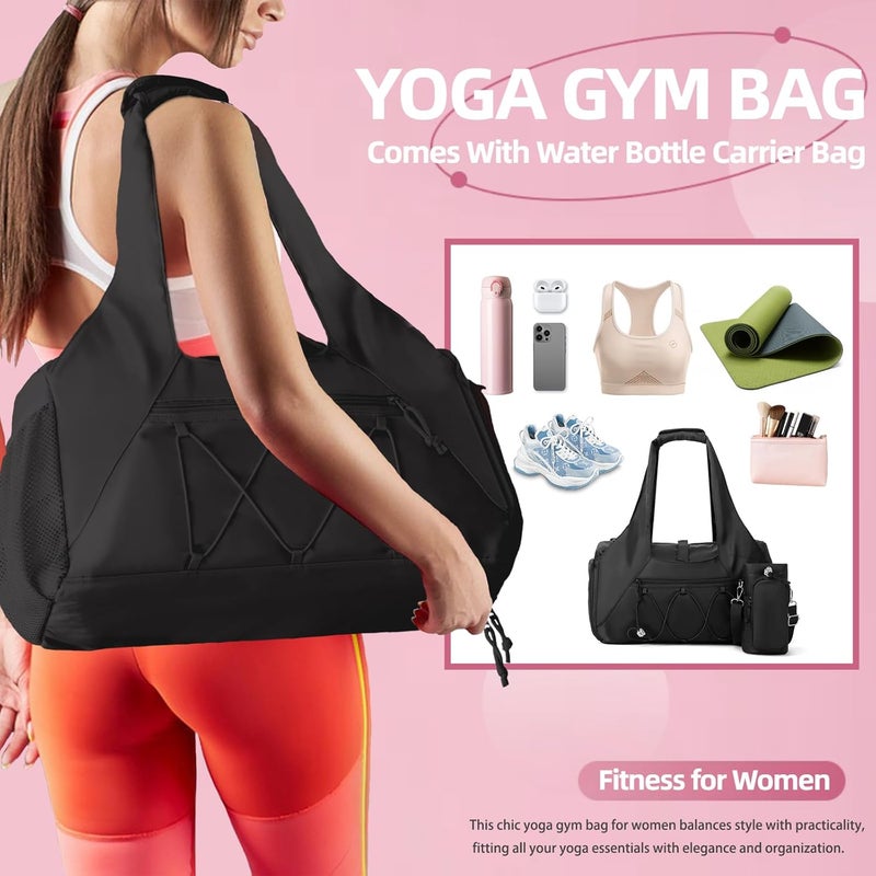 FULONEEI Gym Bag for Women, Yoga Mat Bag with Shoe Compartment and Wet Pocket, Sport Yoga Gym Bag with Yoga Strap, Carryall Yoga Tote Bag - Image 2